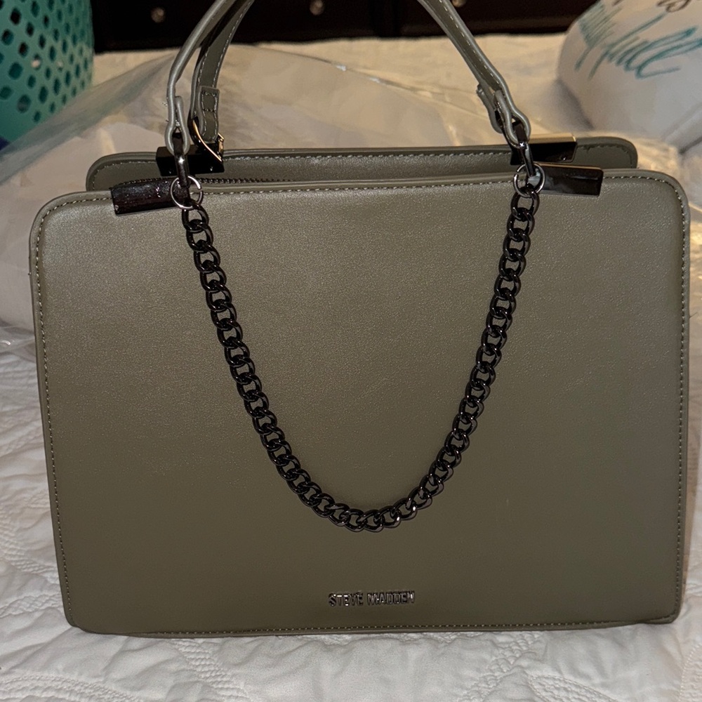 Steve Madden Khaki Green Satchel with Black Chain